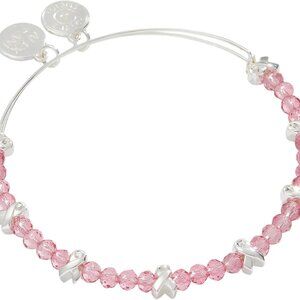 Pink Ribbon Breast Cancer Awareness Bangle Brass Bead Chain 2-3.5 Inch